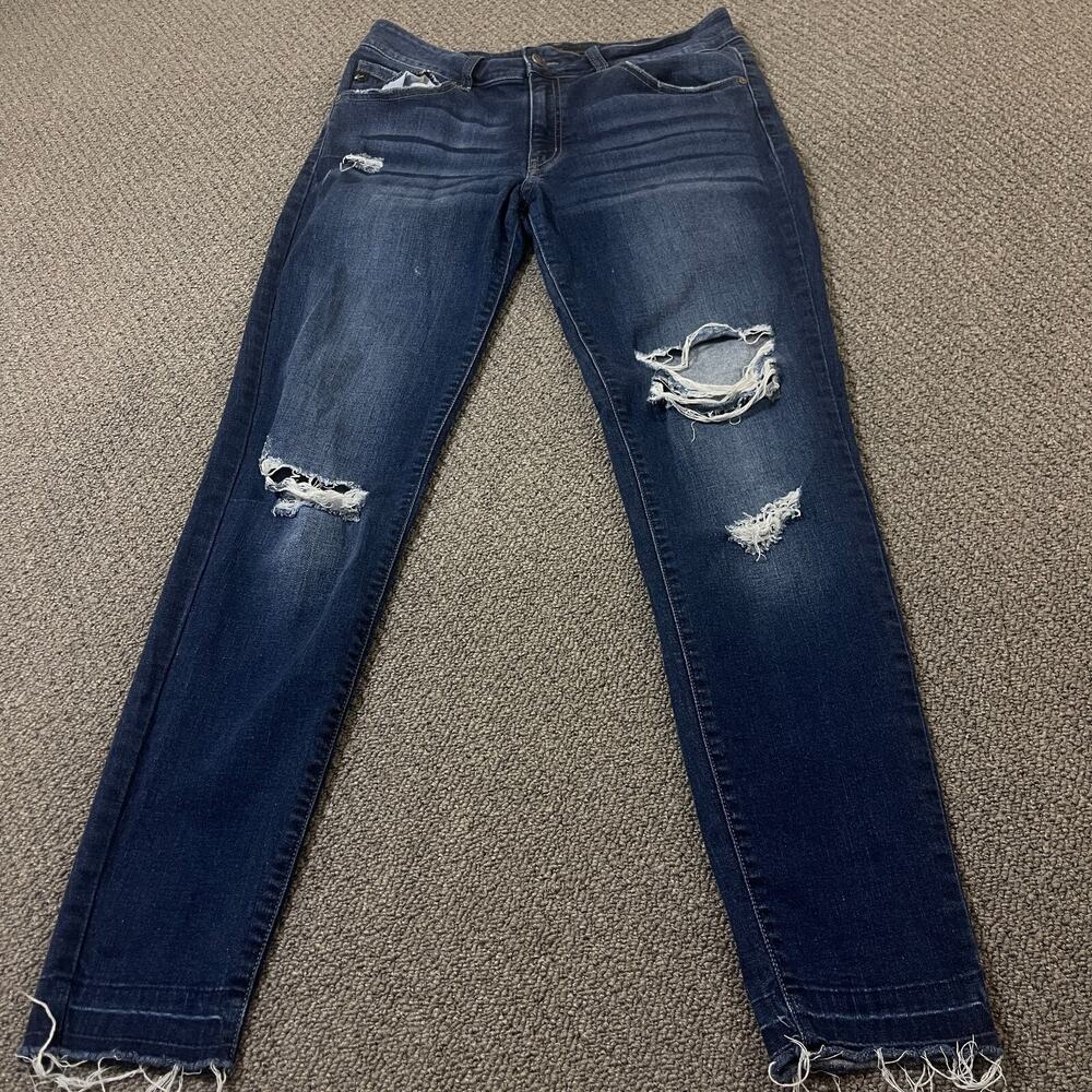 Kancan Jeans Womens Size W13 30 Estilo Distressed Raw Hem Denim Blue Whiskered